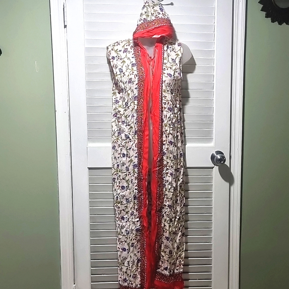 Long Hooded Floral Cardigan